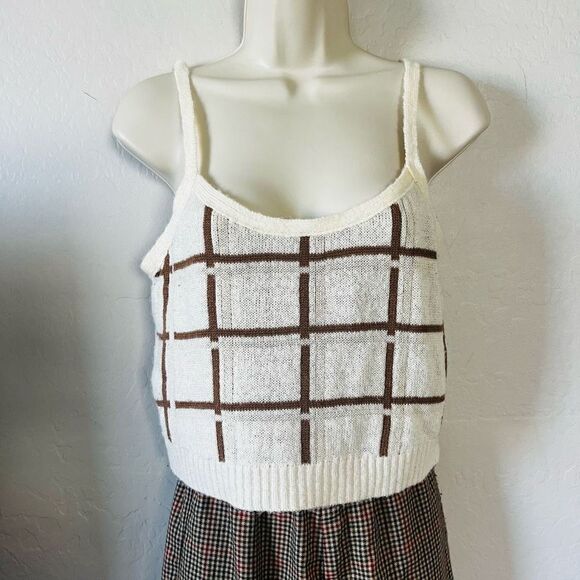 West of Melrose M Sweater Tank‎ plaid cream tan - Picture 1 of 10